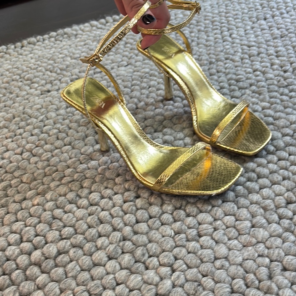 Zara Metallic Gold Heeled Sandals